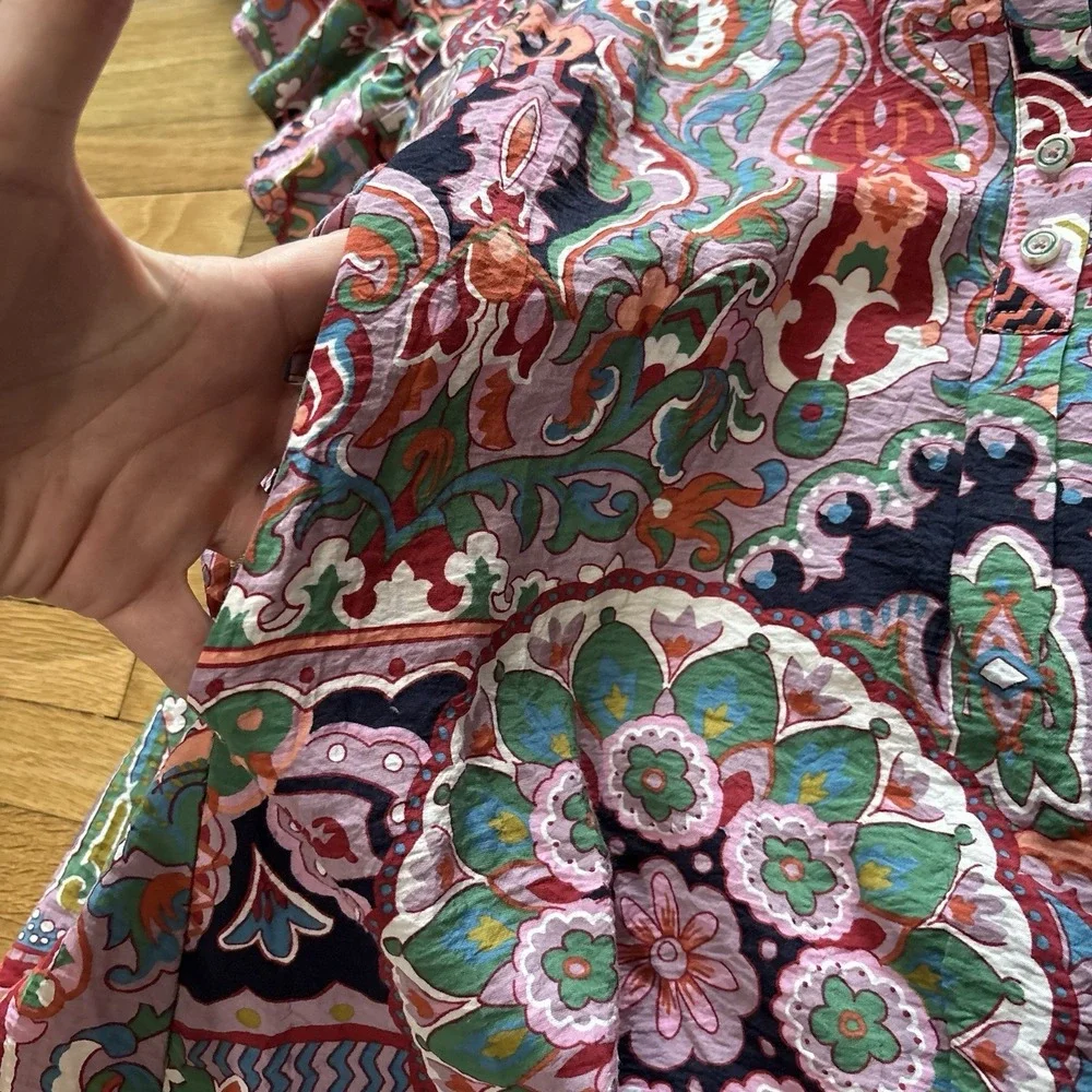 Anthropologie Antoinette Pink Paisley Boho‎ Floral Maxi Shirt Dress Relaxed Boho